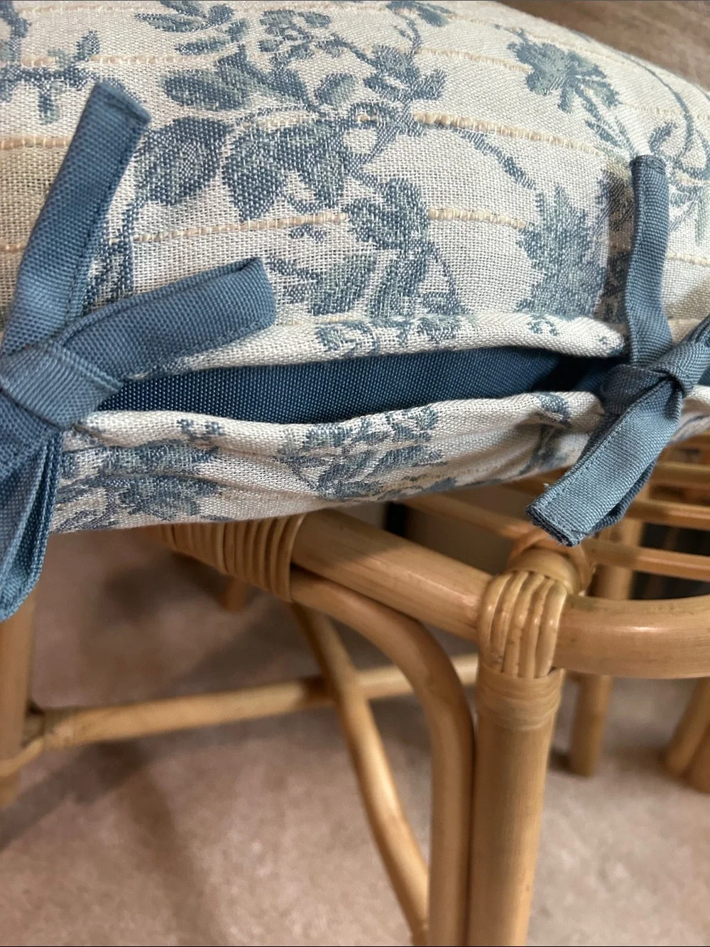 Studio McGee 18” x  18” Woven Stripe Blue Outdoor Pillow with side bows
